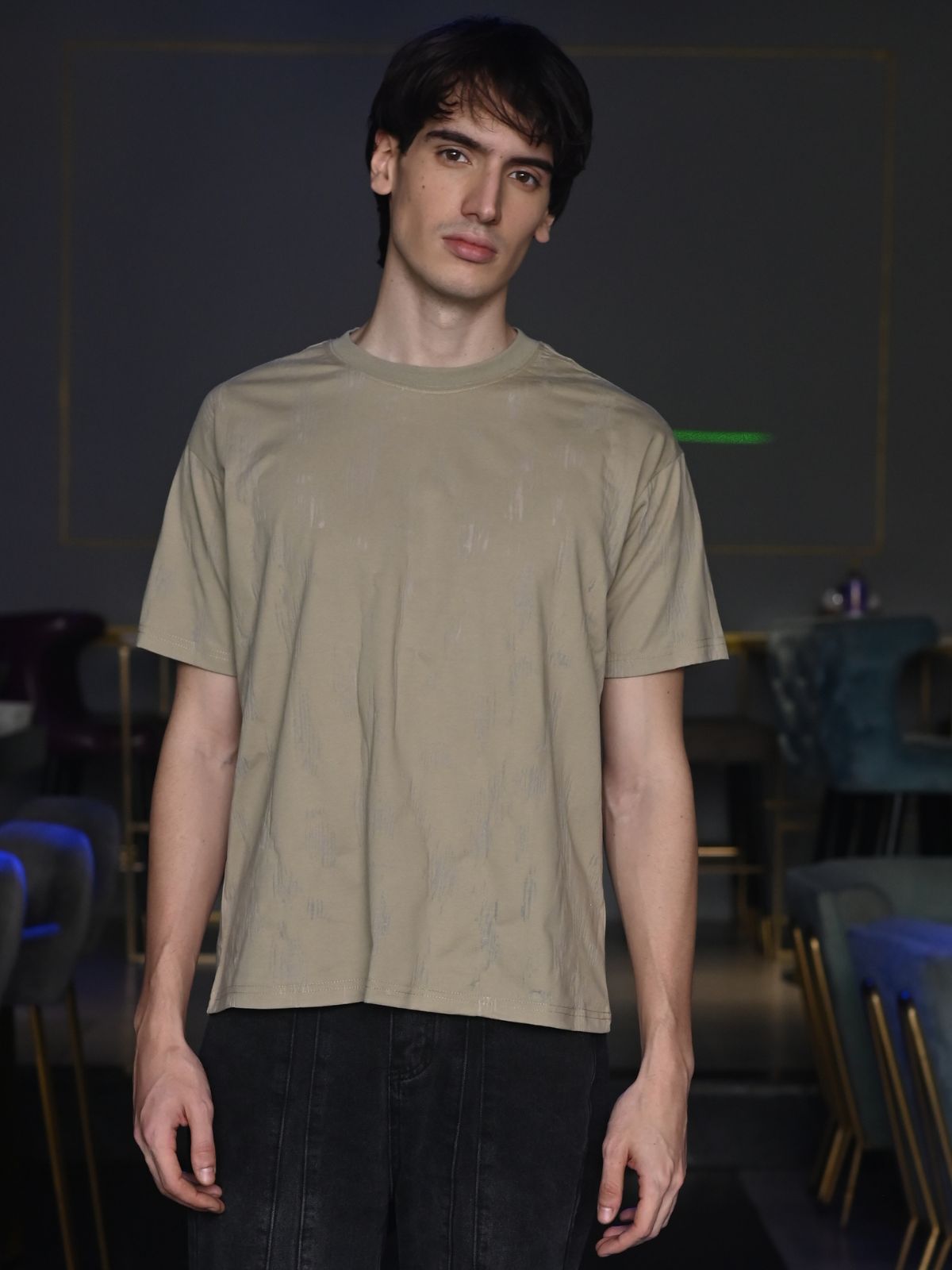 Tan Solid Designed Cotton jersey T-shirt For Men