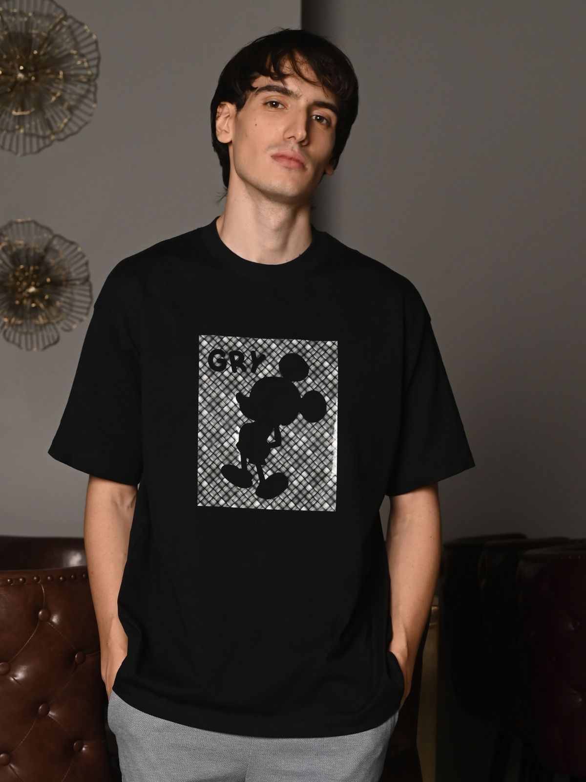 Black Printed Cotton jersey T-shirt For Men