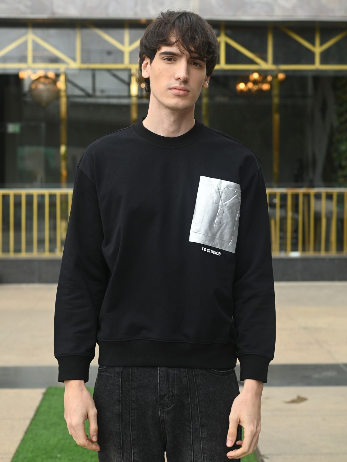 Black Patterned Cotton T-shirt For Men