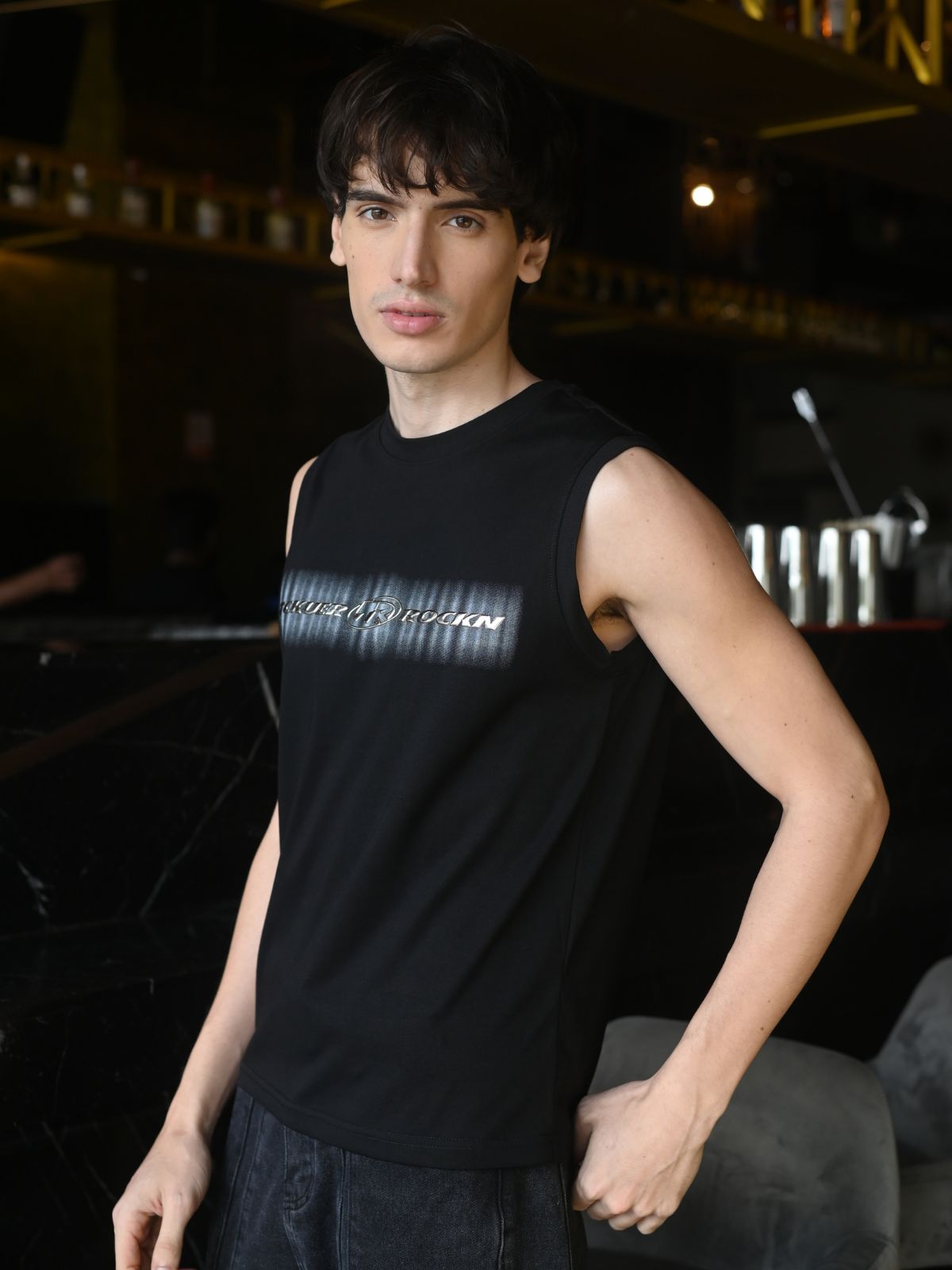 Black Embossed Cotton jersey T-shirt For Men