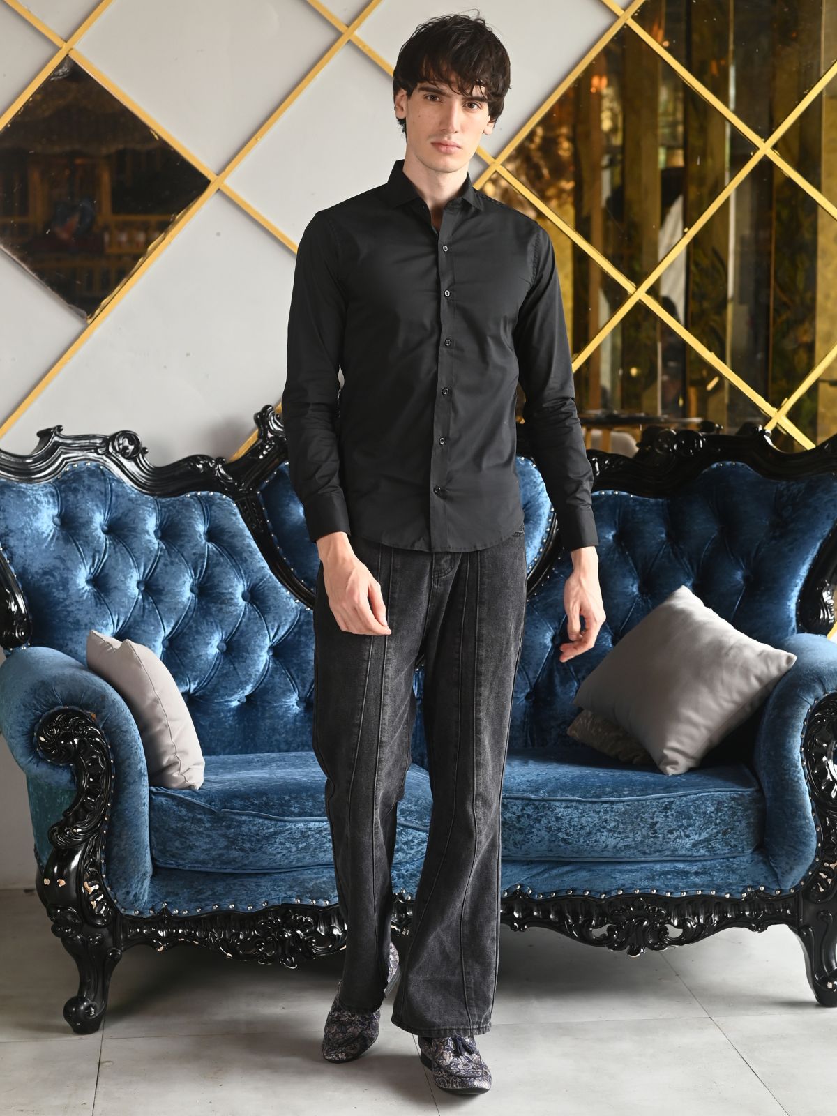 Black Solid Cotton Poplin Formal Shirt For Men