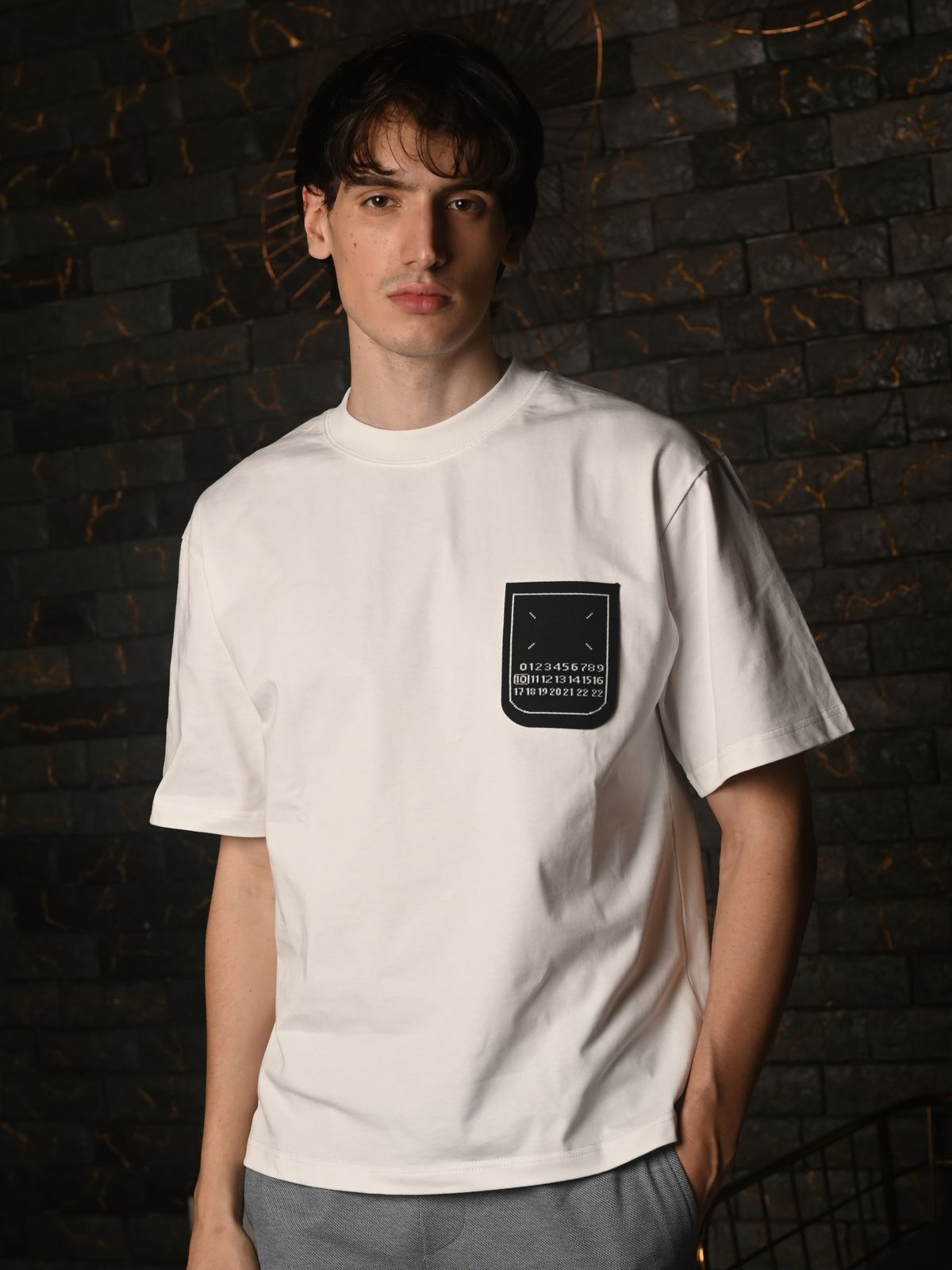 White Patterned Cotton jersey T-shirt For Men