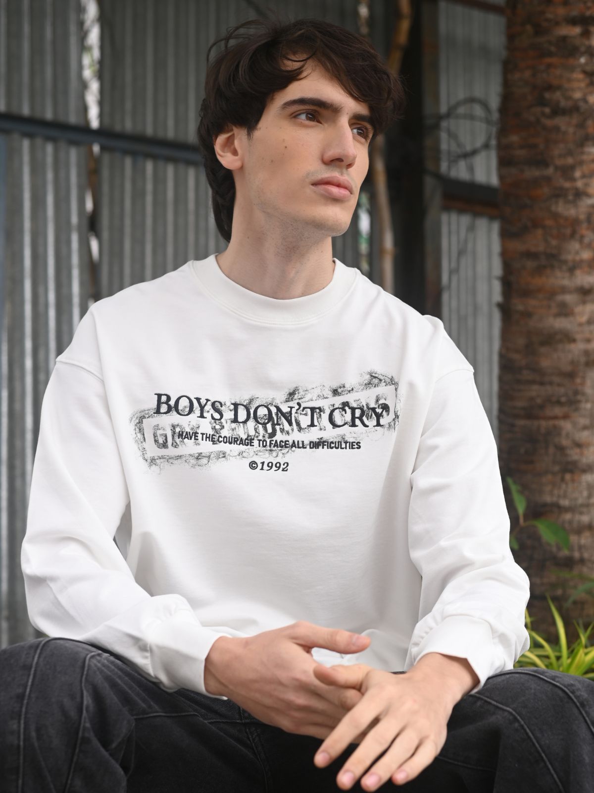 White Solid Cotton Rib T-shirt For Men