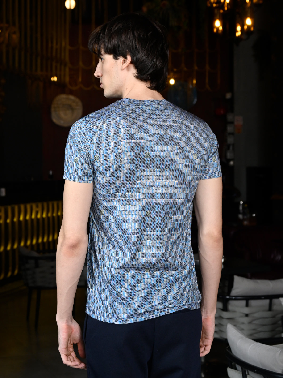 Multicolor Patterned Polyester Lycra T-shirt For Men