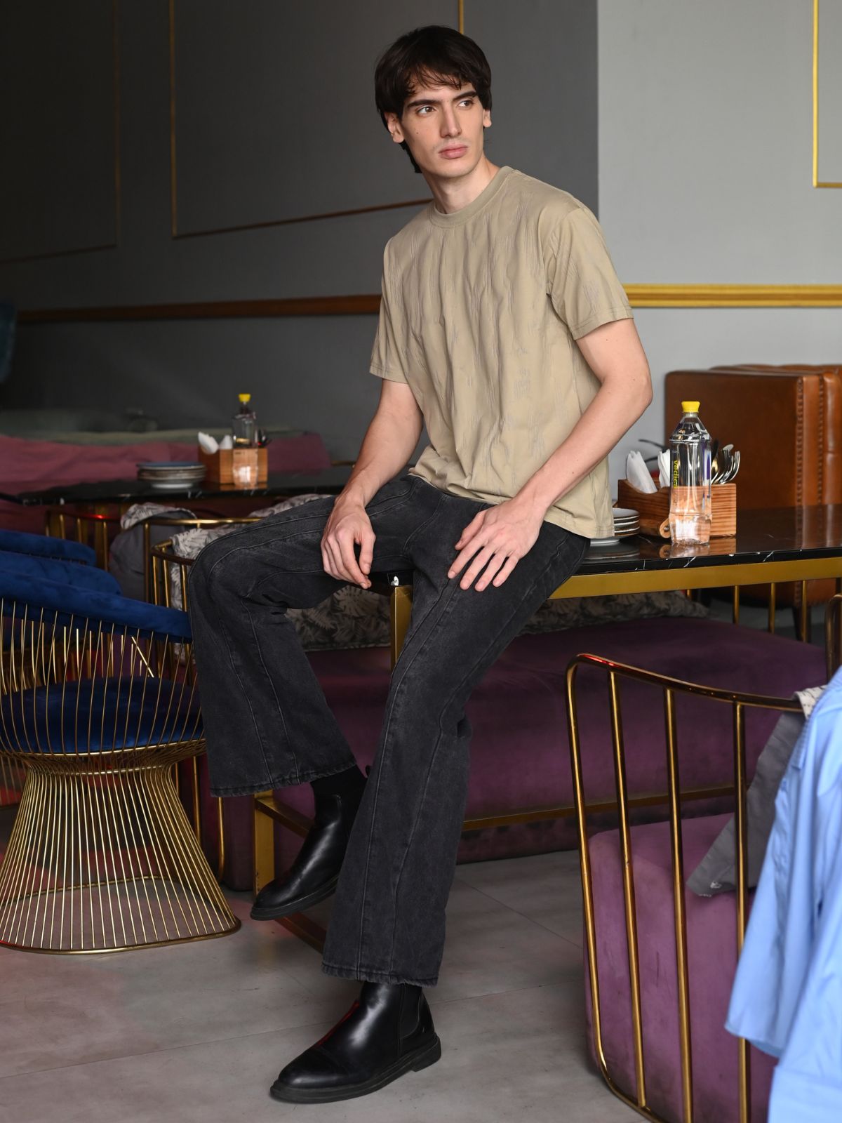 Tan Solid Designed Cotton jersey T-shirt For Men