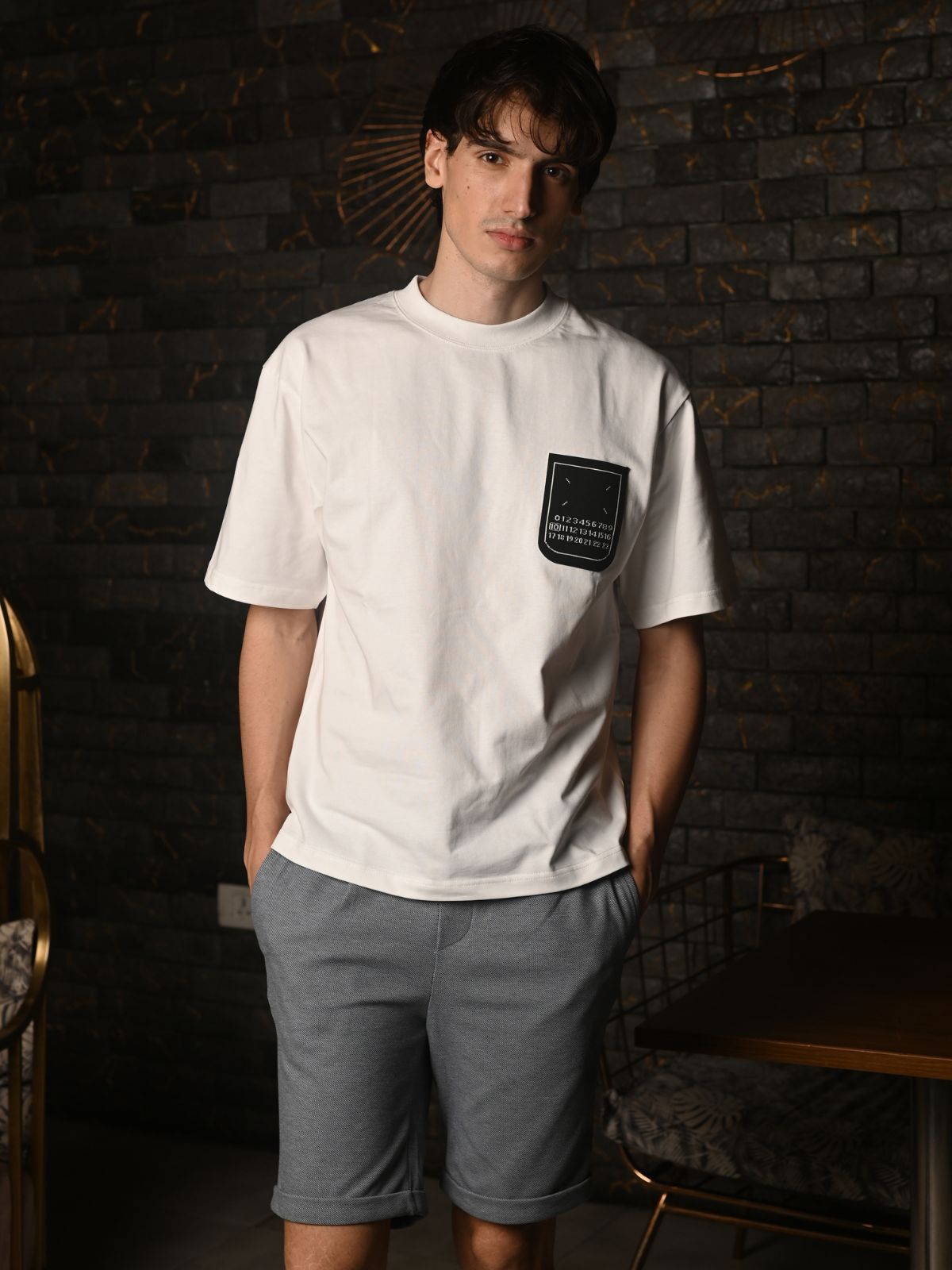 White Patterned Cotton jersey T-shirt For Men