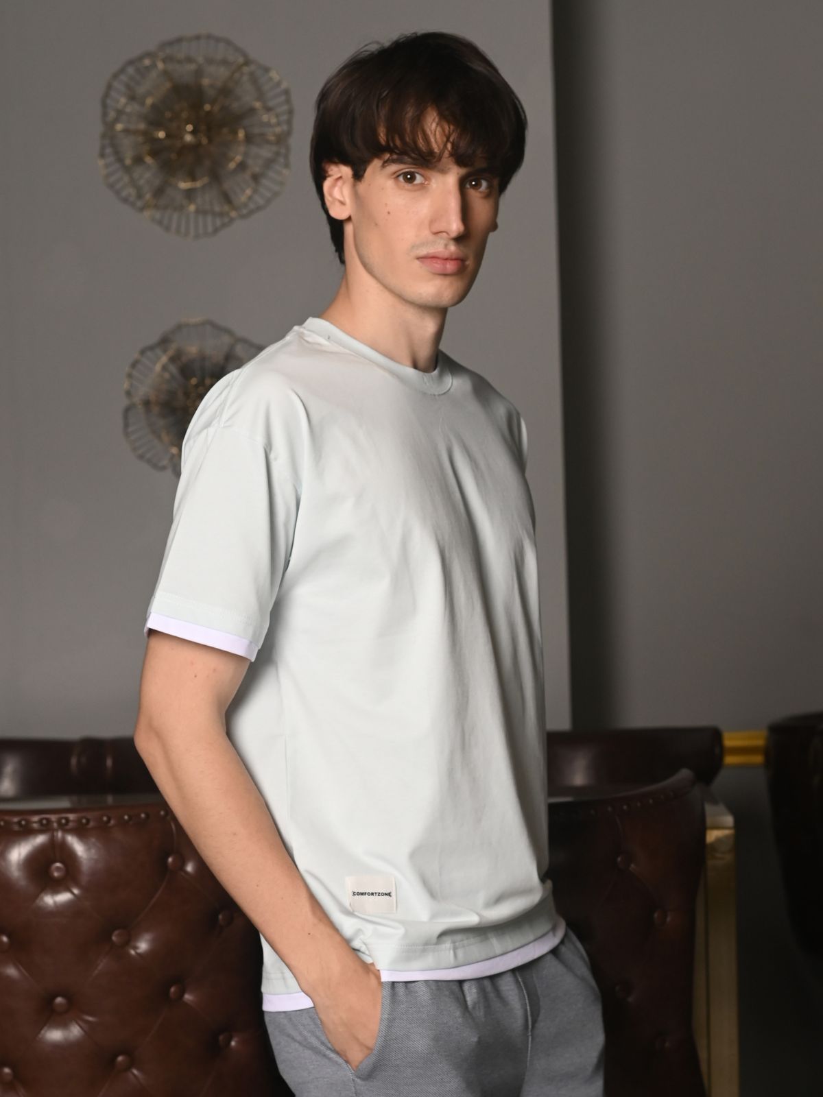 Sea Green Embellished Cotton jersey T-shirt For Men