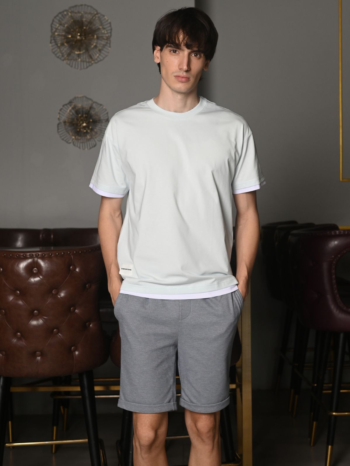 Sea Green Embellished Cotton jersey T-shirt For Men
