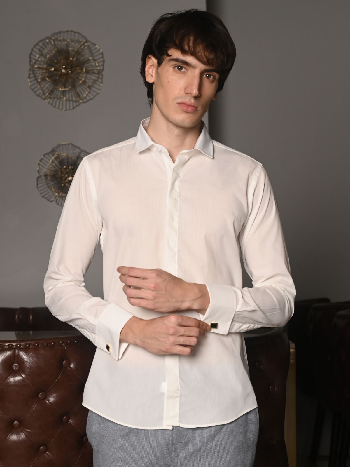 White Solid Cotton Poplin Formal Shirt For Men