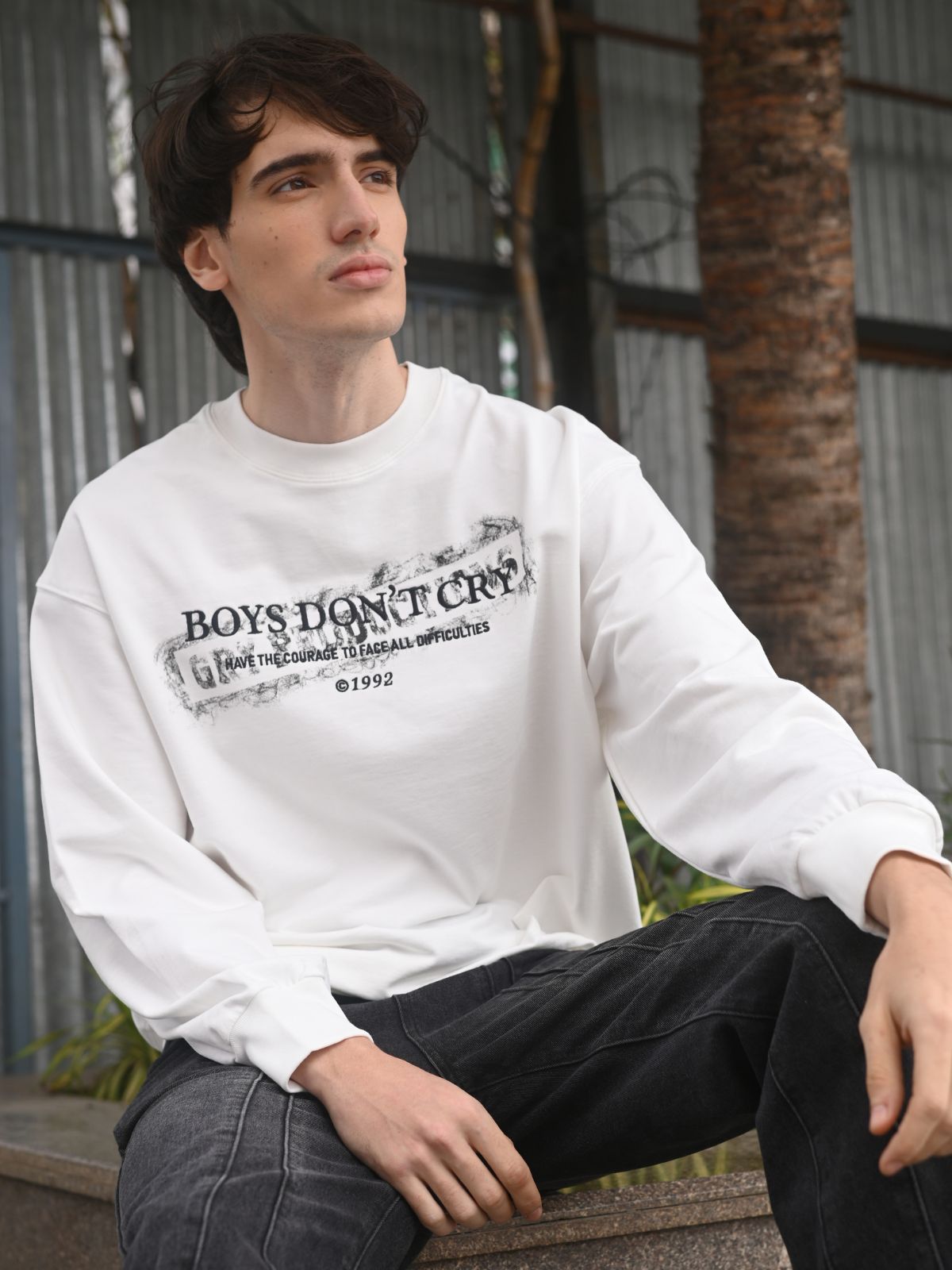 White Solid Cotton Rib T-shirt For Men