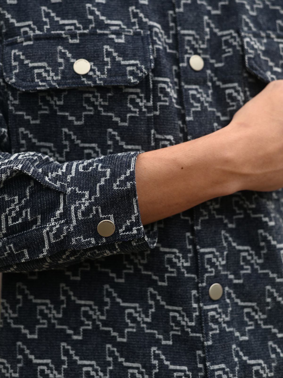 Blue Printed Denim Formal Shirt For Men