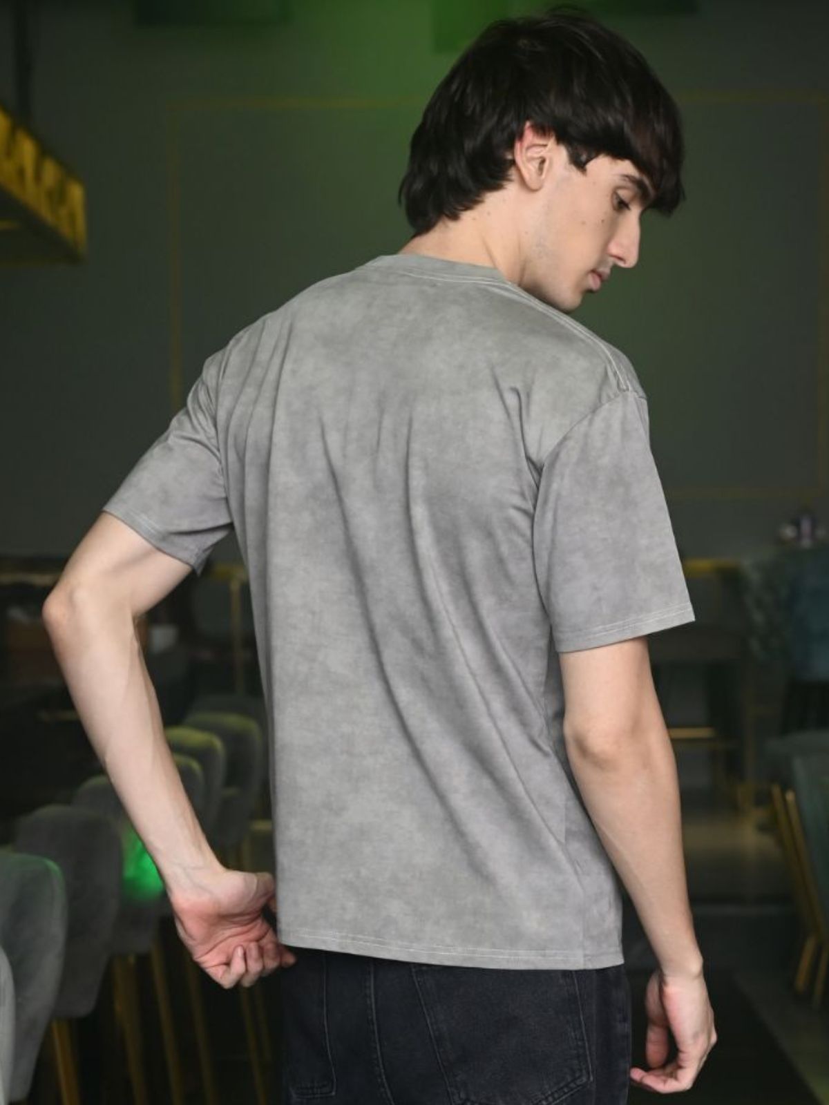 Grey Embossed Washed Cotton jersey T-shirt For Men