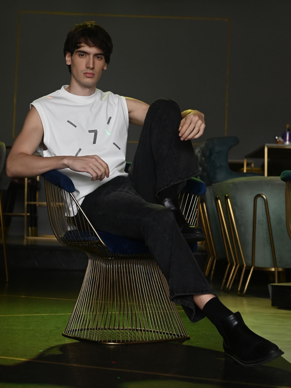 White Embellished Cotton Rib T-shirt For Men