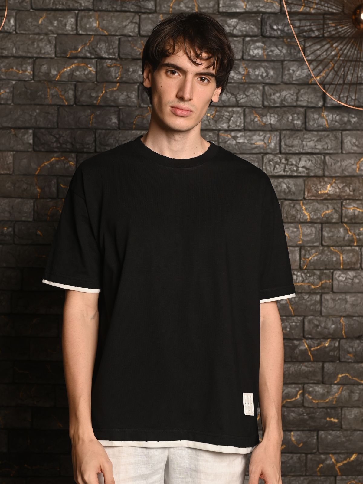 Black Embellished Cotton jersey T-shirt For Men