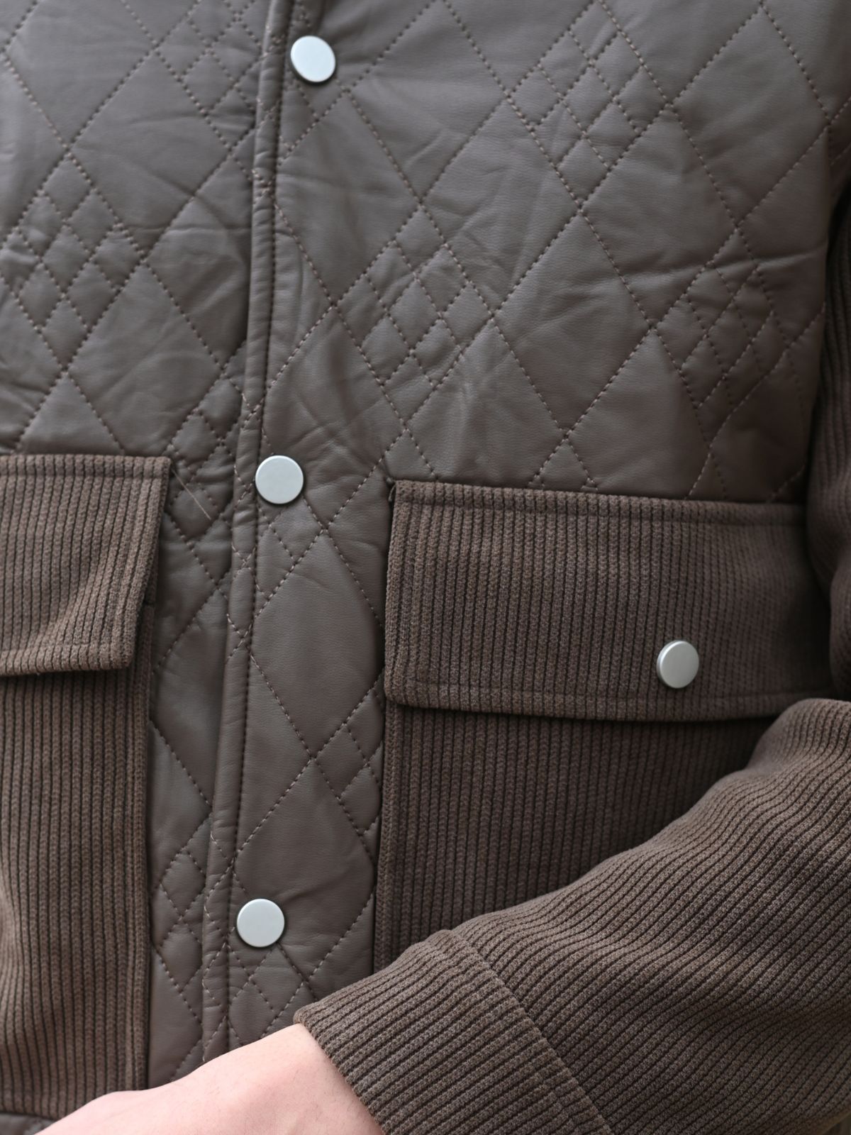 Brown Patterned PU and Coduri Jacket For Men