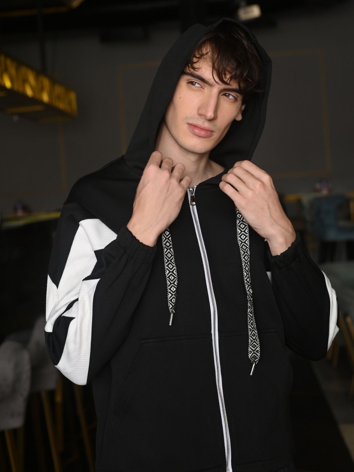 Black Solid Heavy GSN Twil jersey Jacket For Men