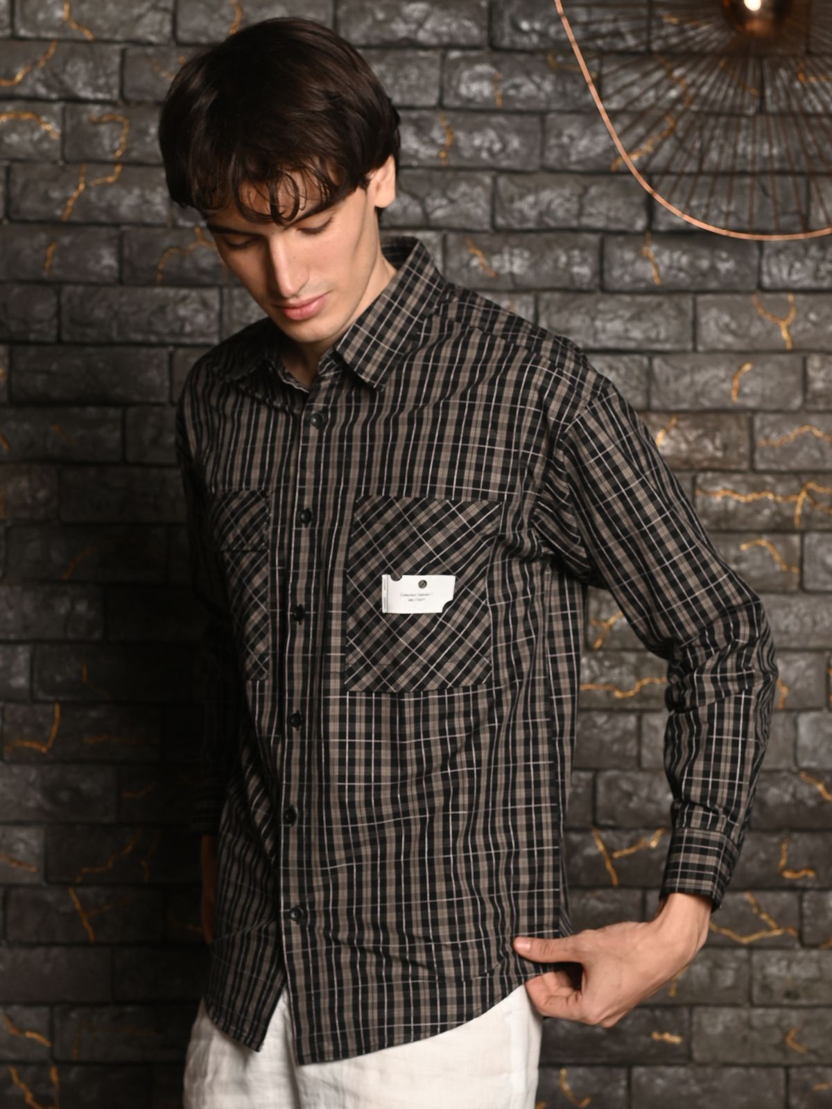 Black Checks Woven Cotton Formal Shirt For Men