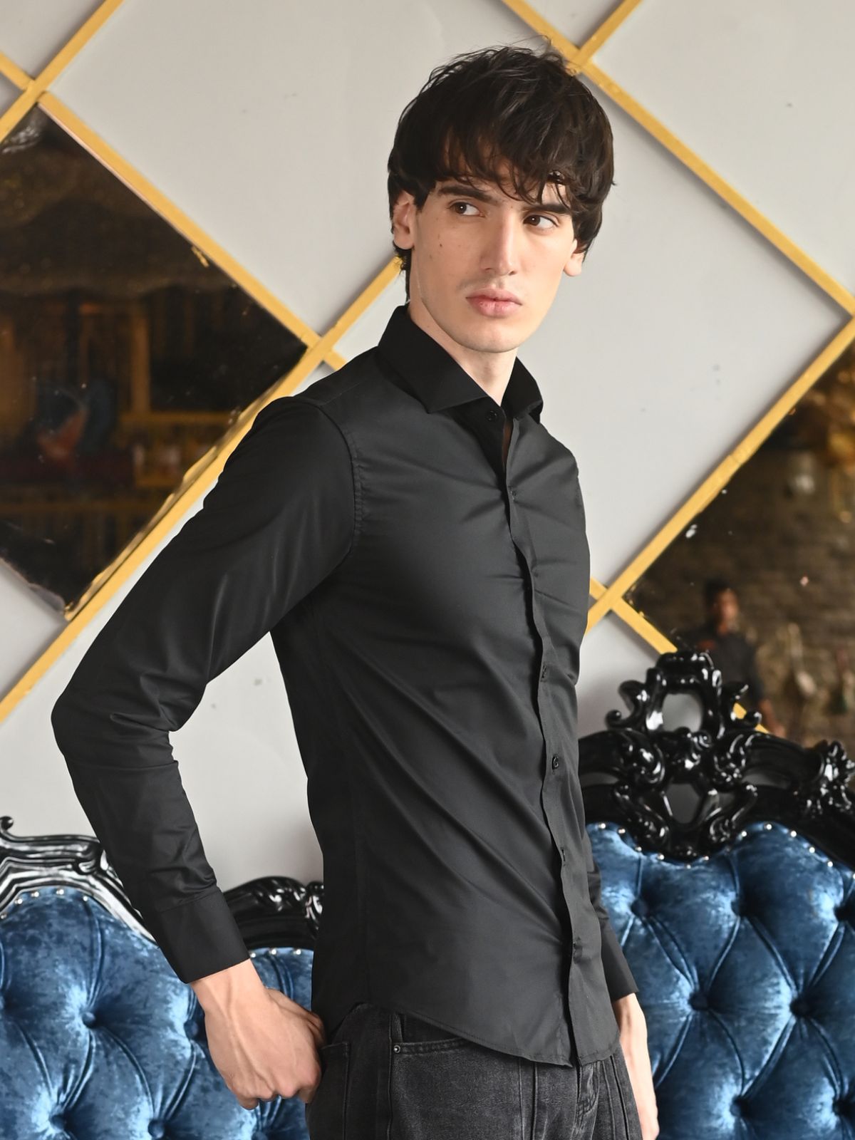 Black Solid Cotton Poplin Formal Shirt For Men