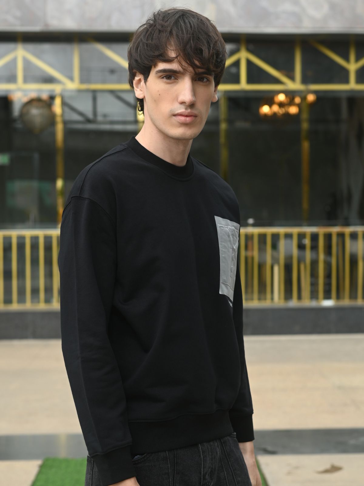 Black Patterned Cotton T-shirt For Men