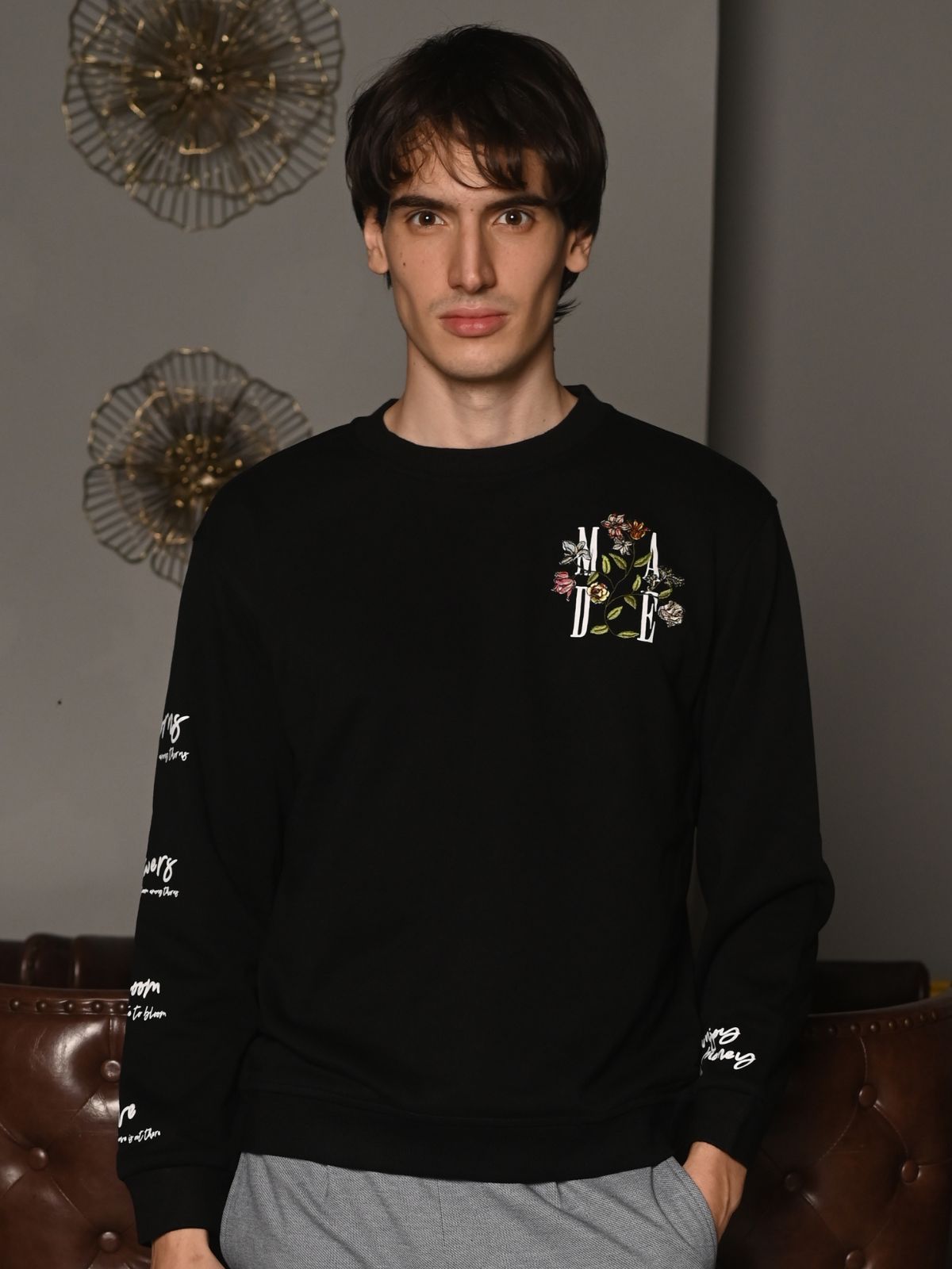 Black Embroidered Cotton jersey T-shirt For Men