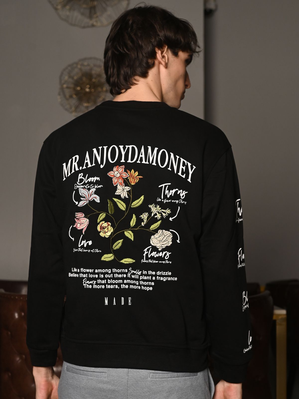 Black Embroidered Cotton jersey T-shirt For Men