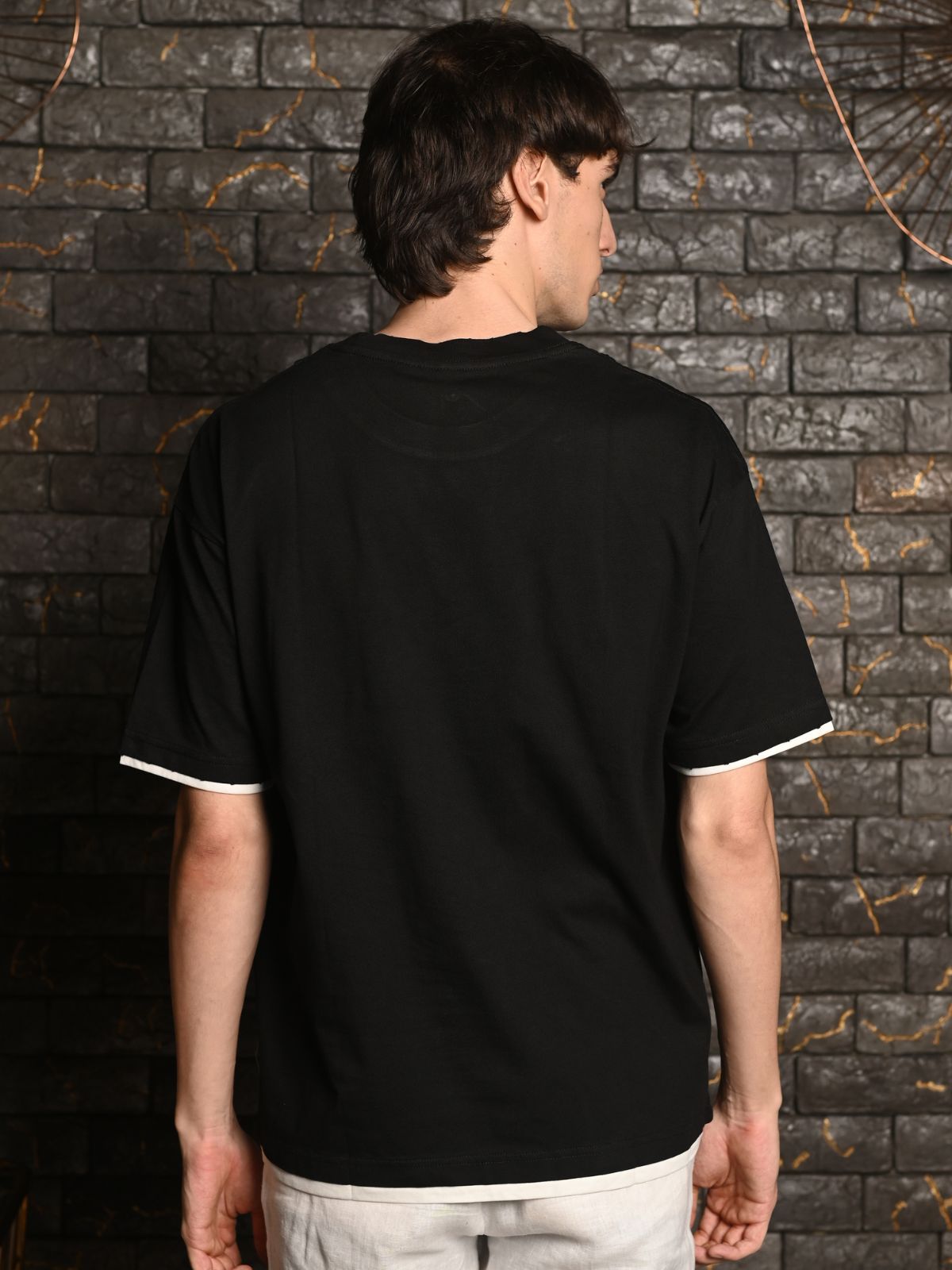 Black Embellished Cotton jersey T-shirt For Men