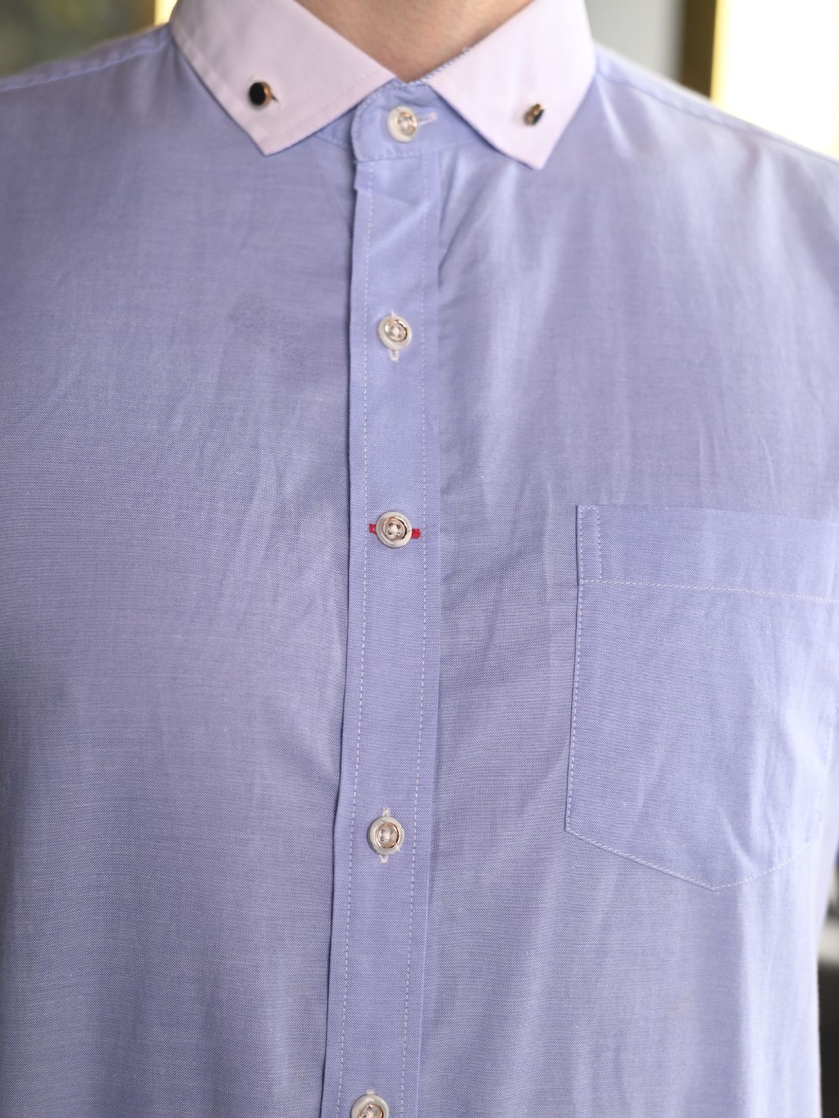 Blue Solid Shmbray Formal Shirt For Men