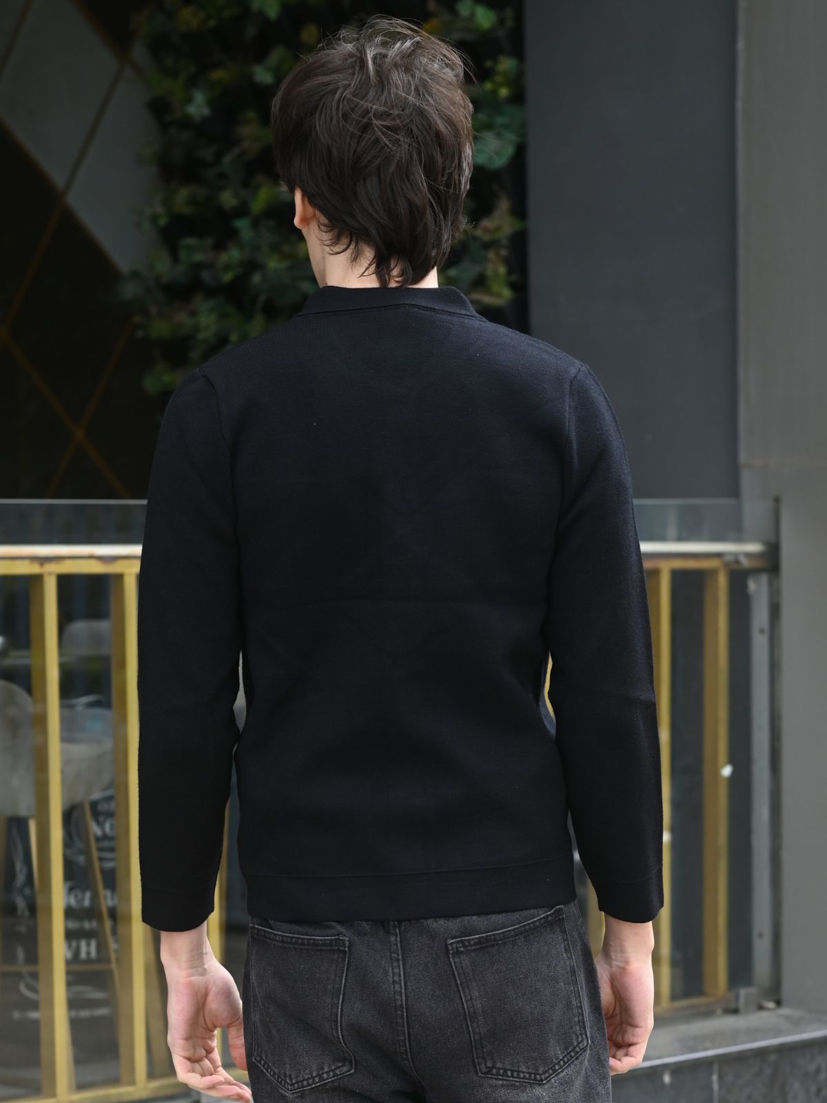 Black Patterned heavy Cotton Rib Jacket For Men