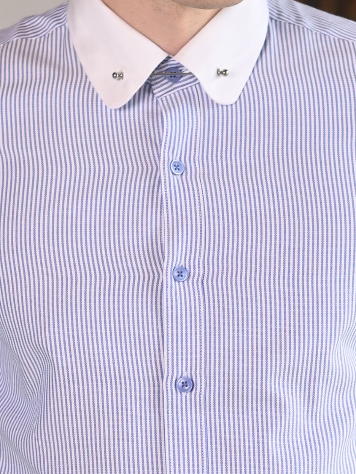 Blue Striped Stripes Cotton Formal Shirt For Men