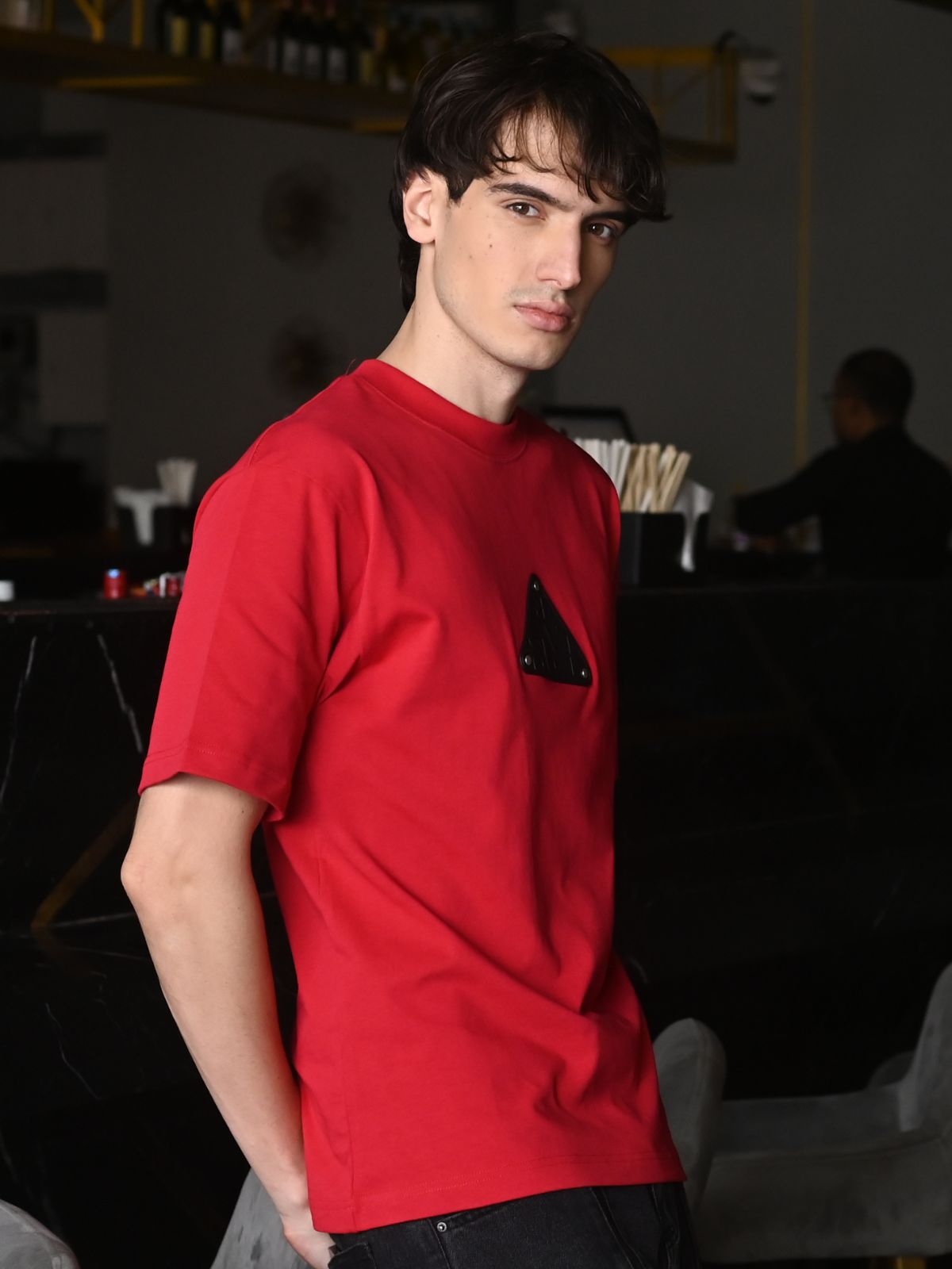 Red Solid Cotton Rib T-shirt For Men