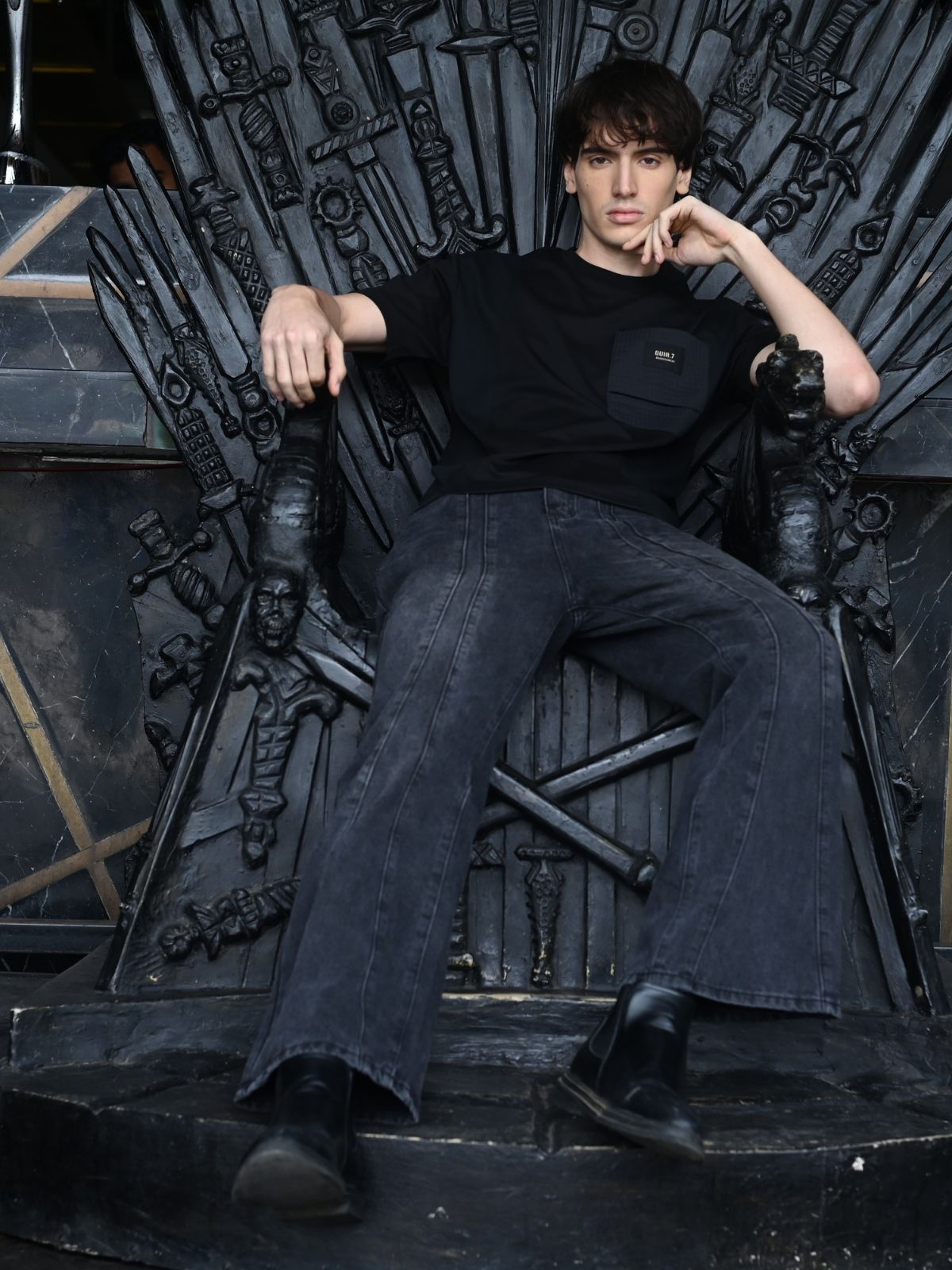 Black Solid Cotton jersey and Cotton Rib T-shirt For Men