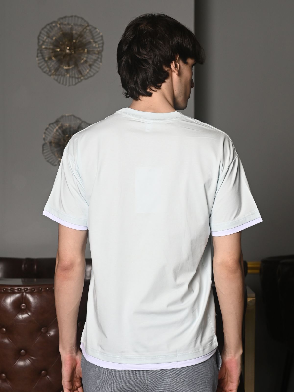 Sea Green Embellished Cotton jersey T-shirt For Men