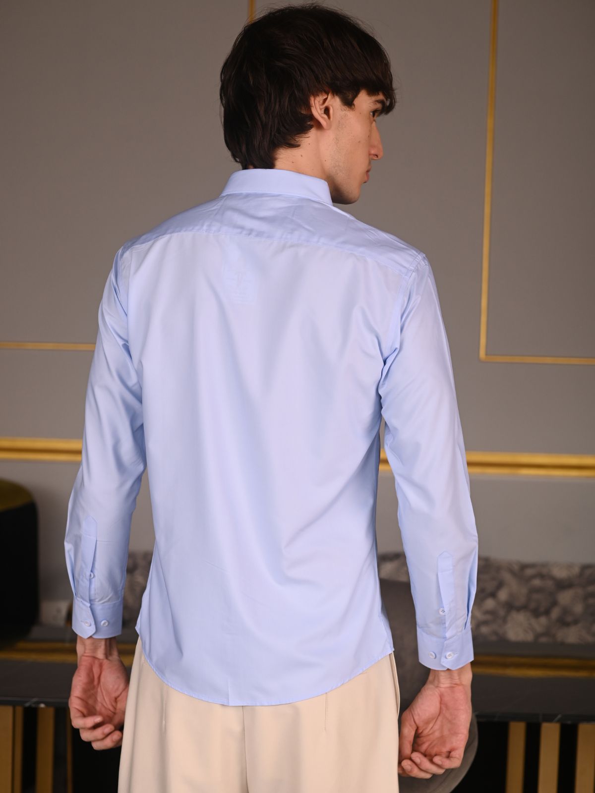 Blue Solid Polyester Formal Shirt For Men