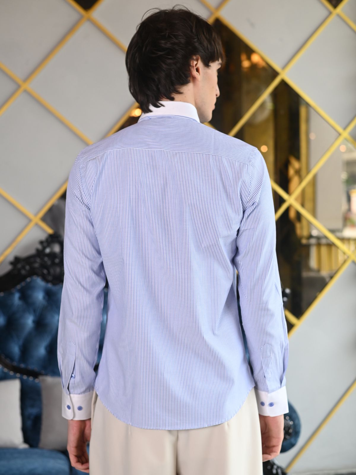 Blue Striped Stripes Cotton Formal Shirt For Men
