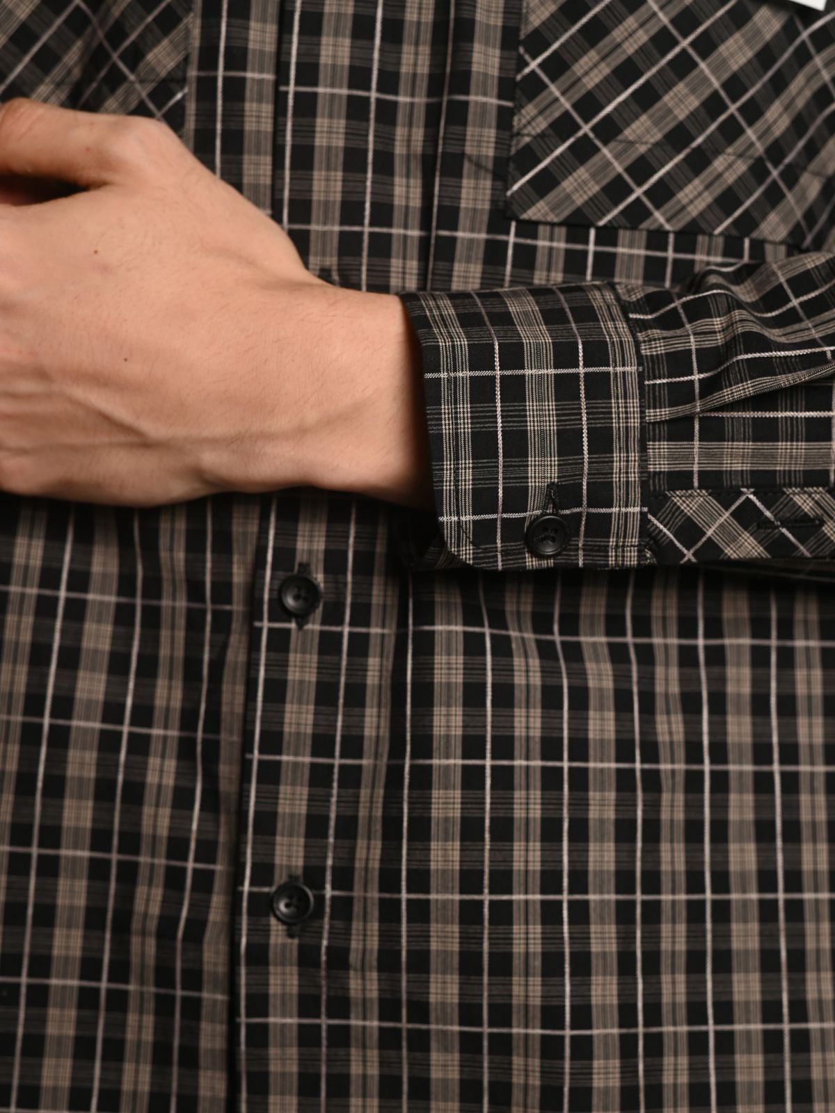 Black Checks Woven Cotton Formal Shirt For Men