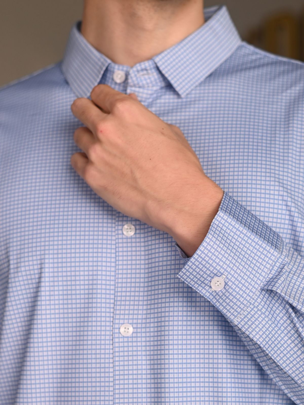 Blue Checks Polyester Lyvra Formal Shirt For Men