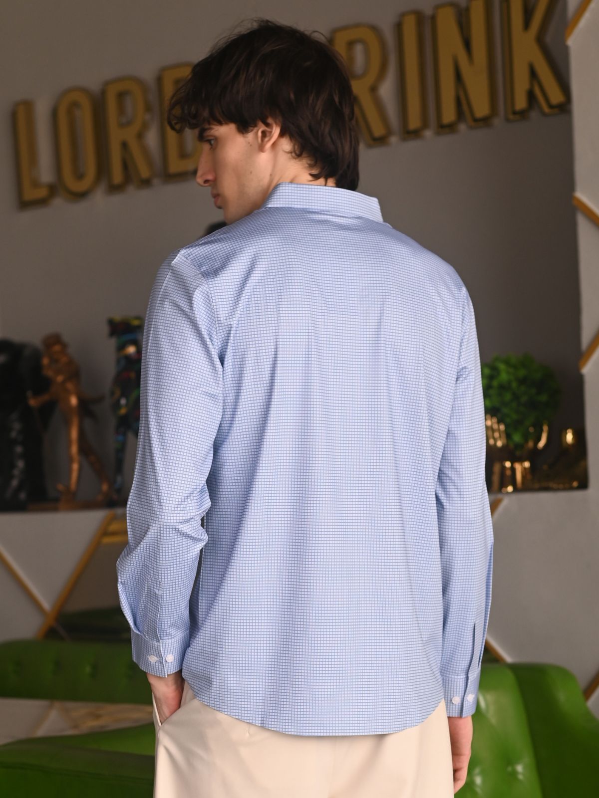 Blue Checks Polyester Lyvra Formal Shirt For Men