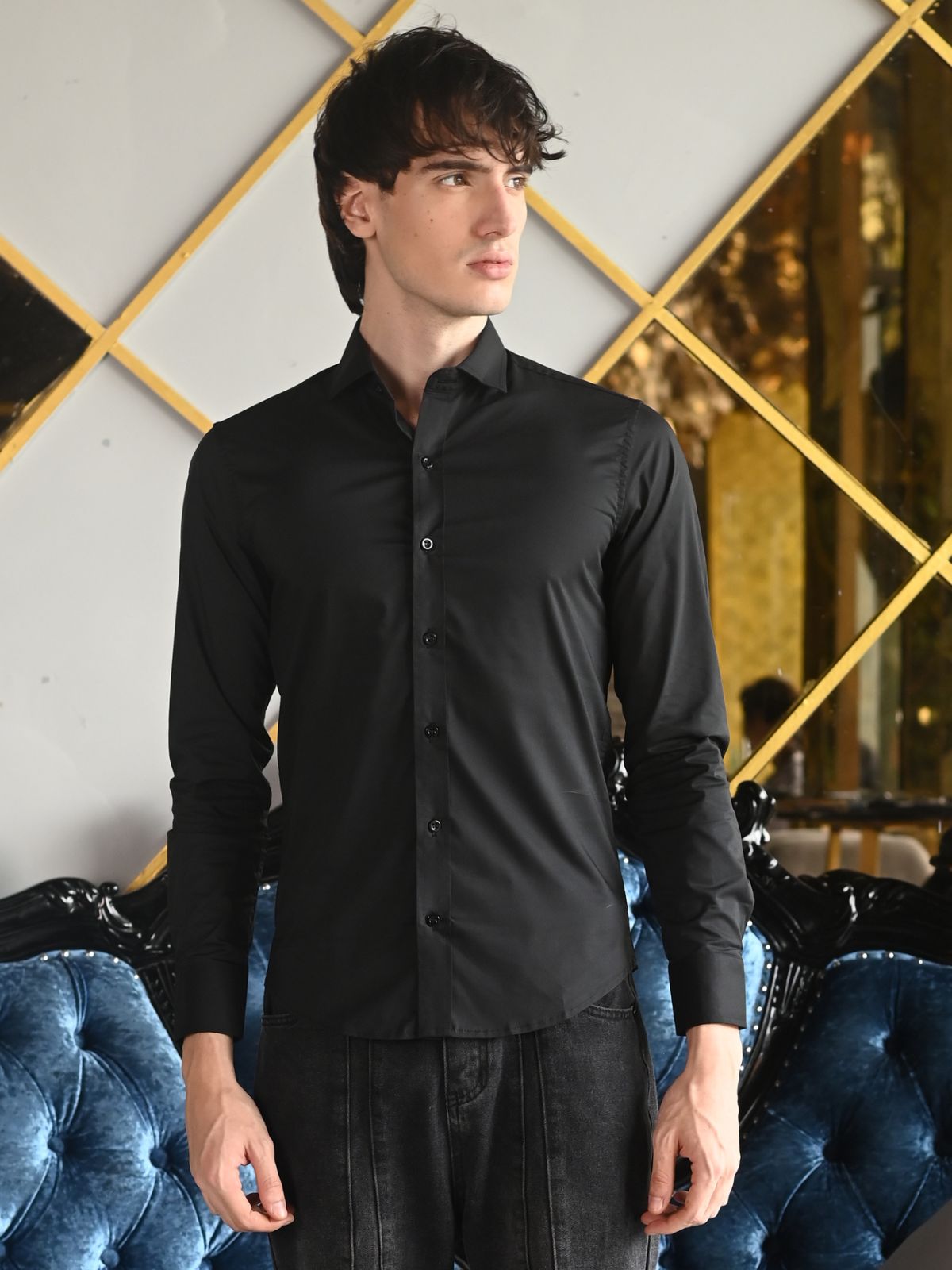 Black Solid Cotton Poplin Formal Shirt For Men
