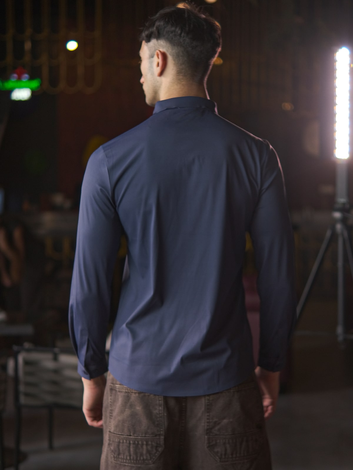 Blue Polyester Lycra Solid Shirt For Men