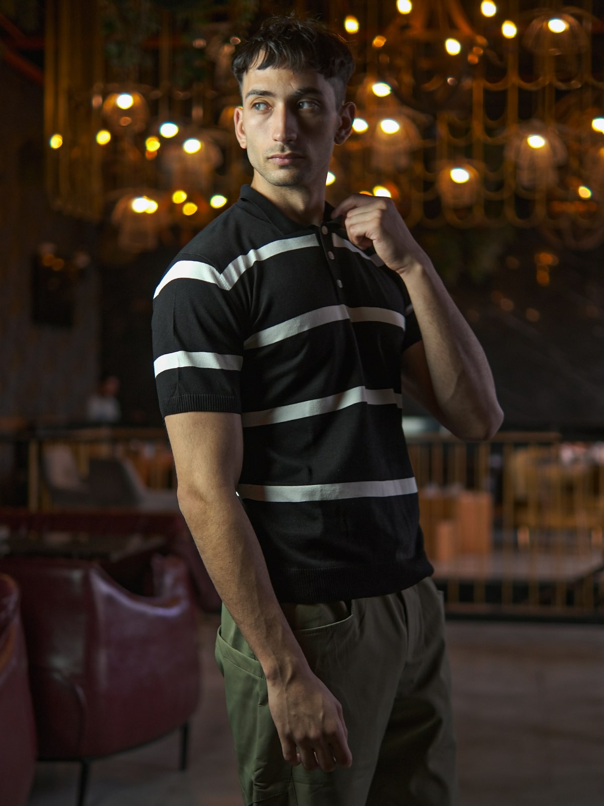 Black Cotton Rib Jersey Printed T-Shirt For Men