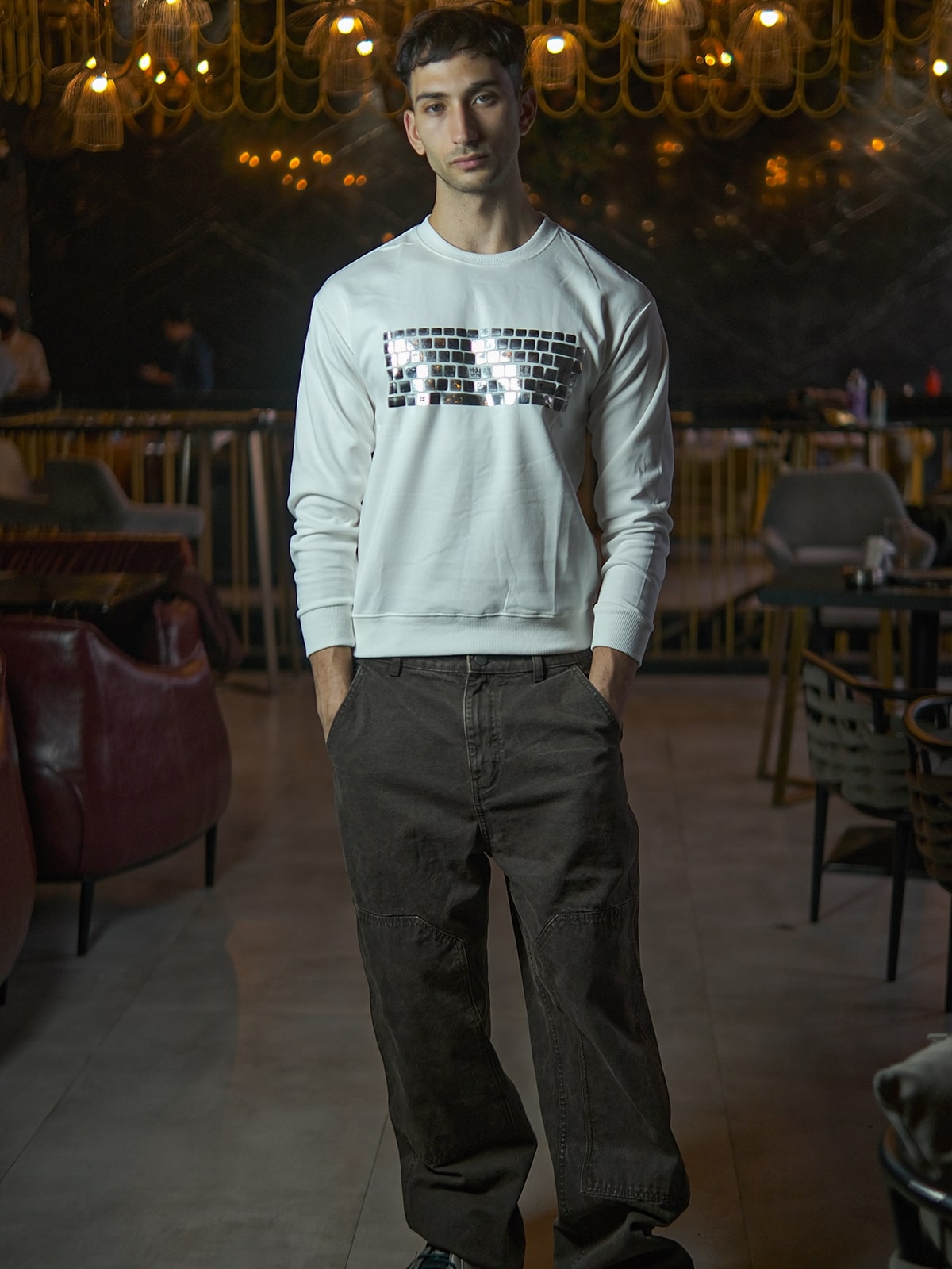 White Heavy GSN Cotton Jersey Printed Sweatshirt For Men