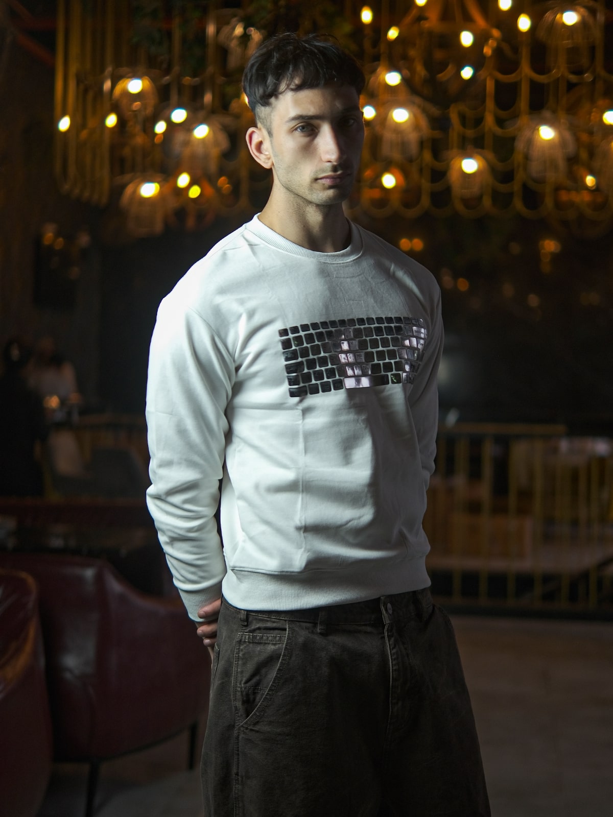 White Heavy GSN Cotton Jersey Printed Sweatshirt For Men