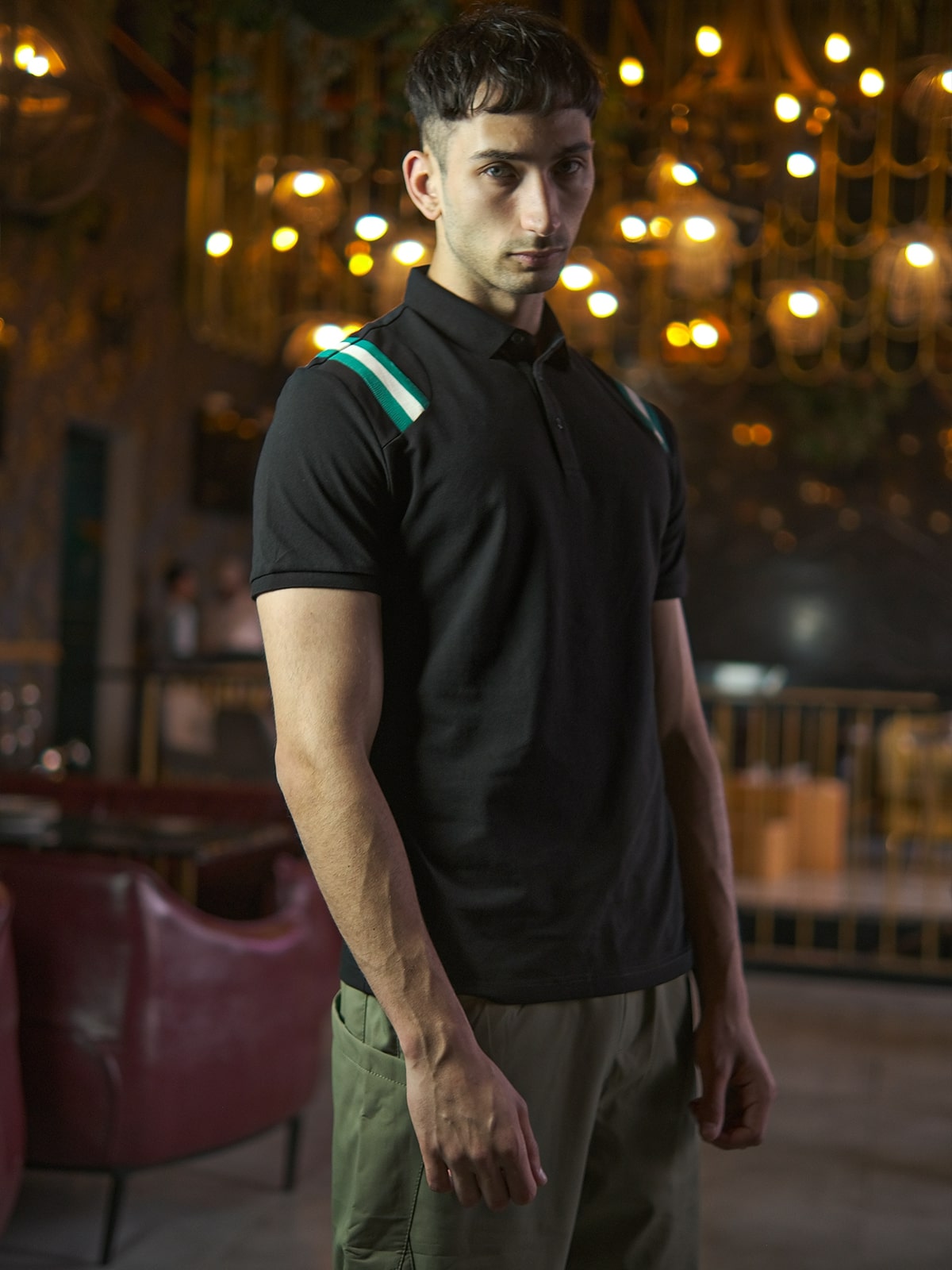 Black Polyester Jersey Embellished T-Shirt For Men