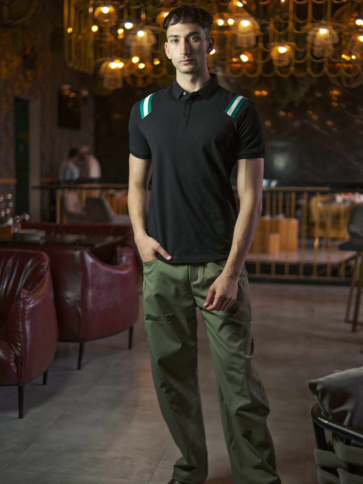 Black Polyester Jersey Embellished T-Shirt For Men