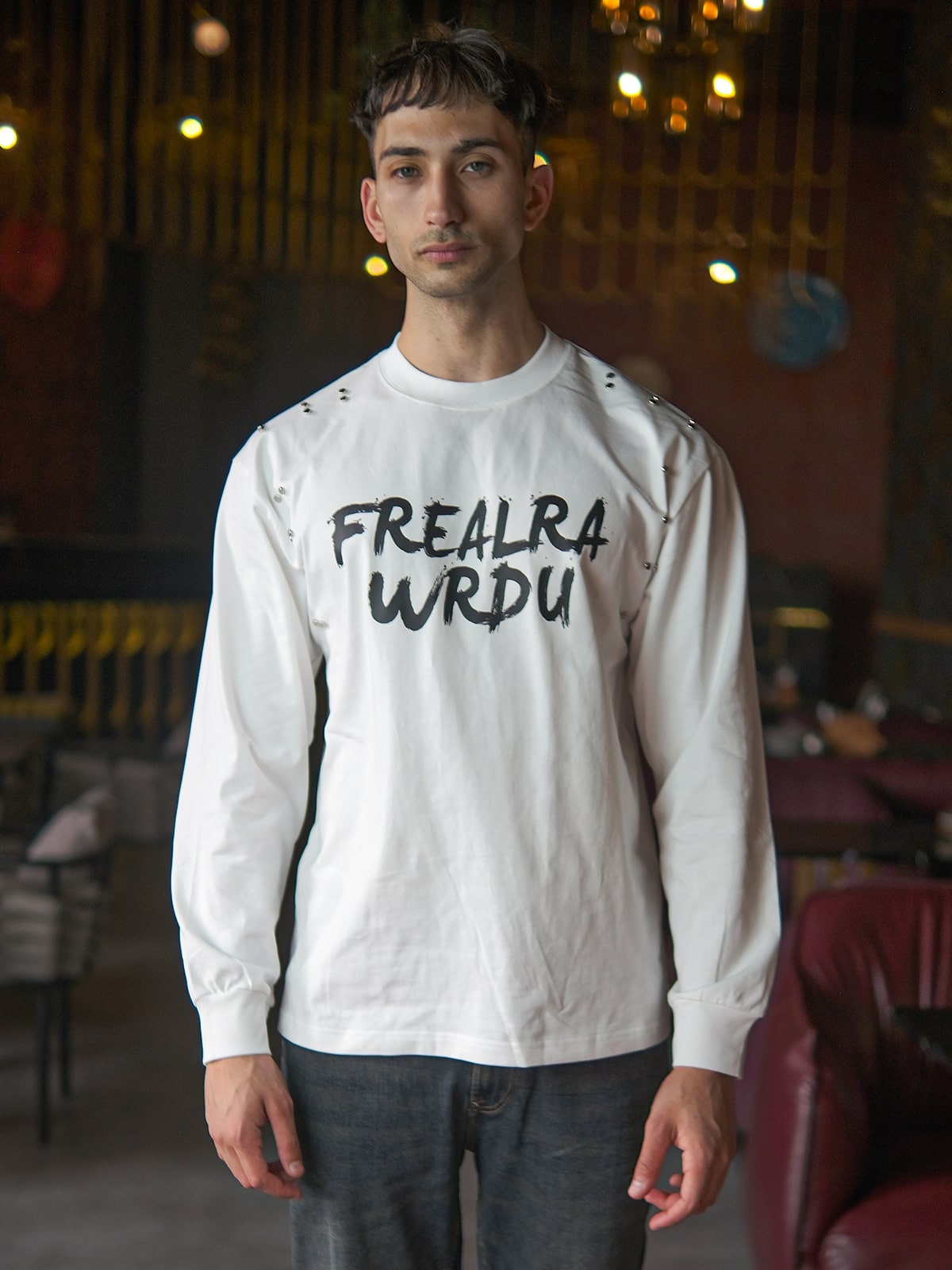 White Cotton Rib Jersey Printed Sweatshirt For Men