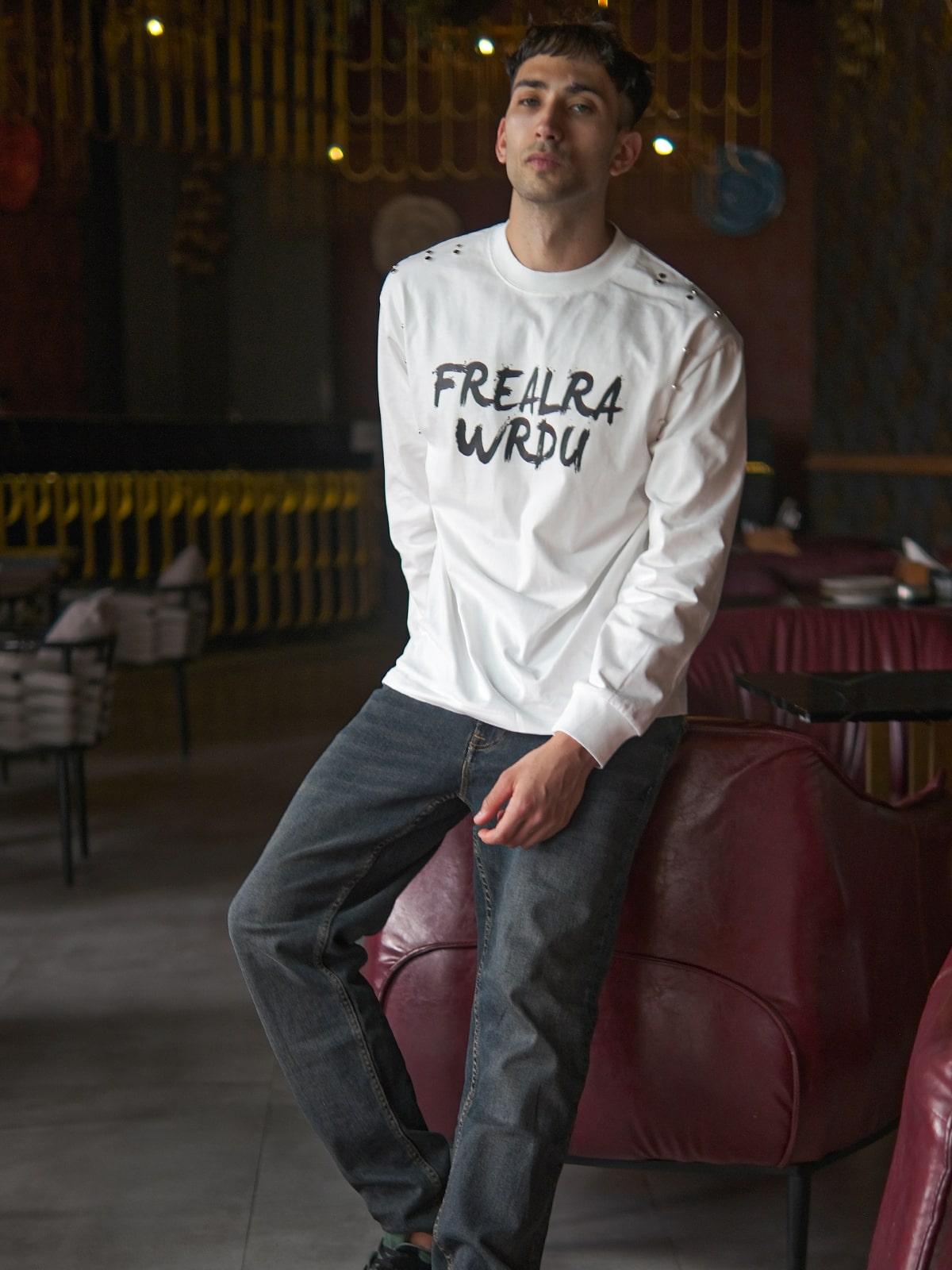 White Cotton Rib Jersey Printed Sweatshirt For Men