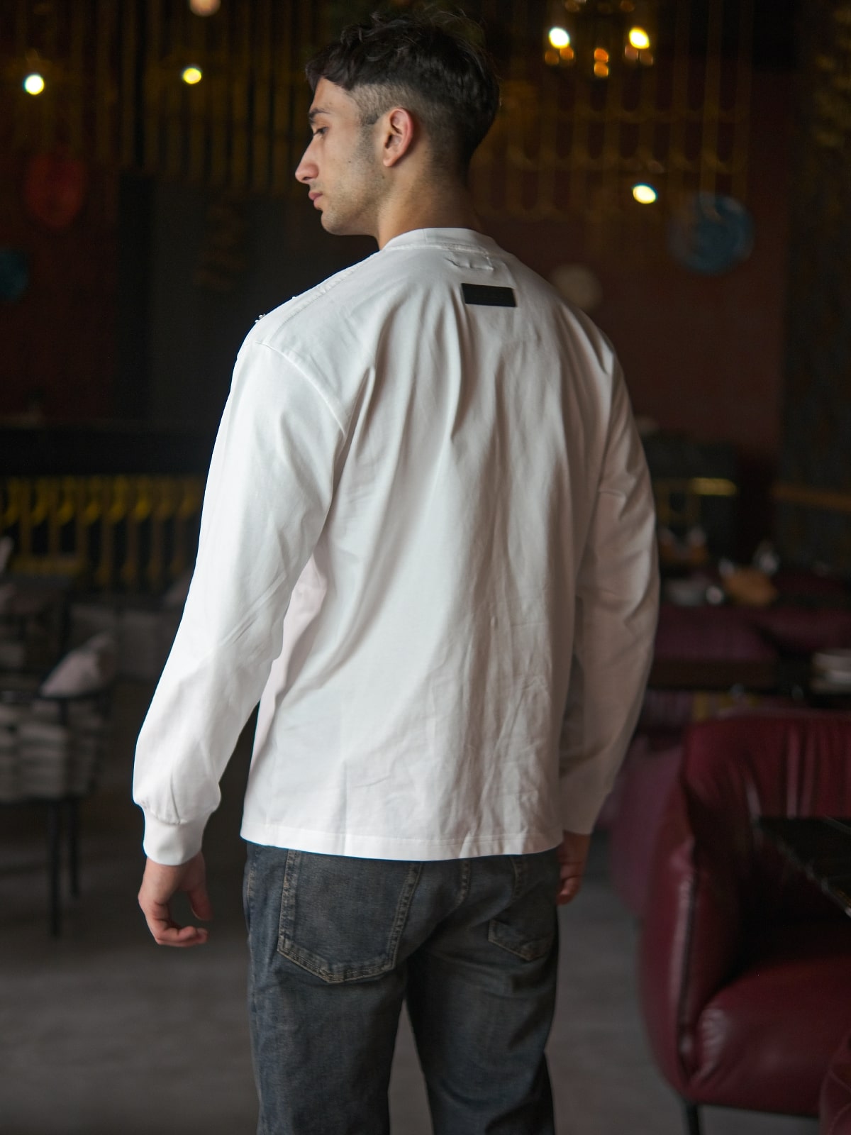 White Cotton Rib Jersey Printed Sweatshirt For Men