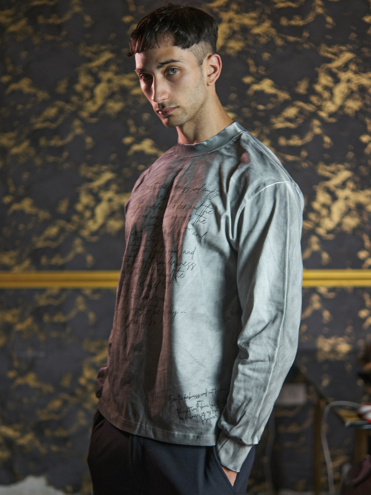 Grey Spray Printed Cotton Jersey Printed Sweatshirt For Men