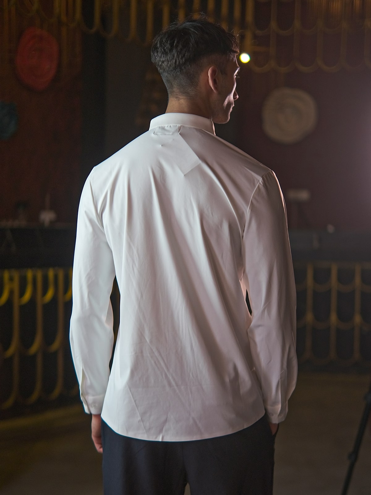 White Polyester Lycra Solid Shirt For Men