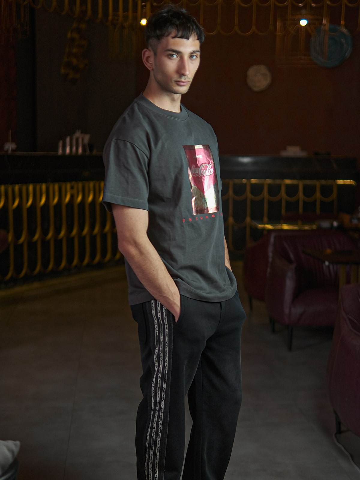 Grey Cotton Jersey Printed T-Shirt For Men